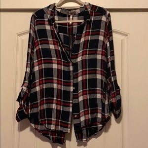 Blue, White , Red Plaid Long Sleeve Shirt